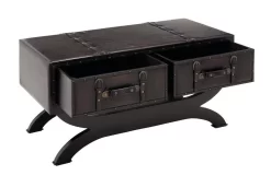 Juniper + Ivory Grayson Lane 21 In. X 40 In. Traditional Coffee Table Brown Faux Leather And Wood - Juniper + Ivory 55743 -Home Haven Deals 268 55743 7