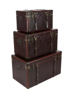 Juniper + Ivory Grayson Lane Set Of 3 19 In., 24 In., 27 In. Traditional Trunk Brown Leather - Juniper + Ivory 56977