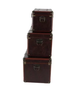 Juniper + Ivory Grayson Lane Set Of 3 19 In., 24 In., 27 In. Traditional Trunk Brown Leather - Juniper + Ivory 56977 -Home Haven Deals 268 56977 8