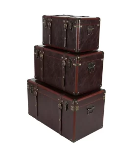 Juniper + Ivory Grayson Lane Set Of 3 19 In., 24 In., 27 In. Traditional Trunk Brown Leather - Juniper + Ivory 56977 -Home Haven Deals 268 56977 9