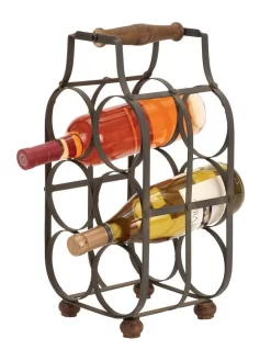 Juniper + Ivory 16 In. X 8 In. Rustic Wine Holder Black Metal - Juniper + Ivory 63342
