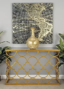 Juniper + Ivory 31 In. X 49 In. Glam Console Table Gold Metal - Juniper + Ivory 67050 -Home Haven Deals 268 67050 1 2
