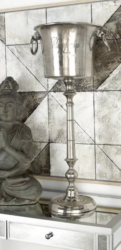 Juniper + Ivory 35 In. X 15 In. Traditional Wine Holder Bucket Silver Metal - Juniper + Ivory 68877 -Home Haven Deals 268 68877 1 2