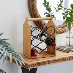 Juniper + Ivory 15 In. X 11 In. Rustic Wine Holder Brown Wood - Juniper + Ivory 89291 -Home Haven Deals 268 89291 1 2