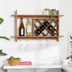 Juniper + Ivory 20 In. X 34 In. Farmhouse Wine Rack Brown Wood - Juniper + Ivory 92190 6 Juniper + Ivory 20 In. X 34 In. Farmhouse Wine Rack Brown Wood - Juniper + Ivory 92190 -Home Haven Deals 268 92190 1 2