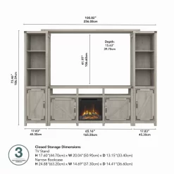 Bush Furniture Cottage Grove 65W Farmhouse Entertainment Center With Electric Fireplace In Cottage White - Bush Furniture CGR020CWH -Home Haven Deals 26 1