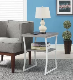 X-Calibur End Table In Faux Birch/White Frame - Convenience Concepts 111545C1WF