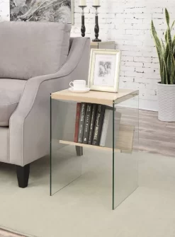 SoHo End Table With Shelf In Weathered White / Glass Finish - Convenience Concepts 131556WW