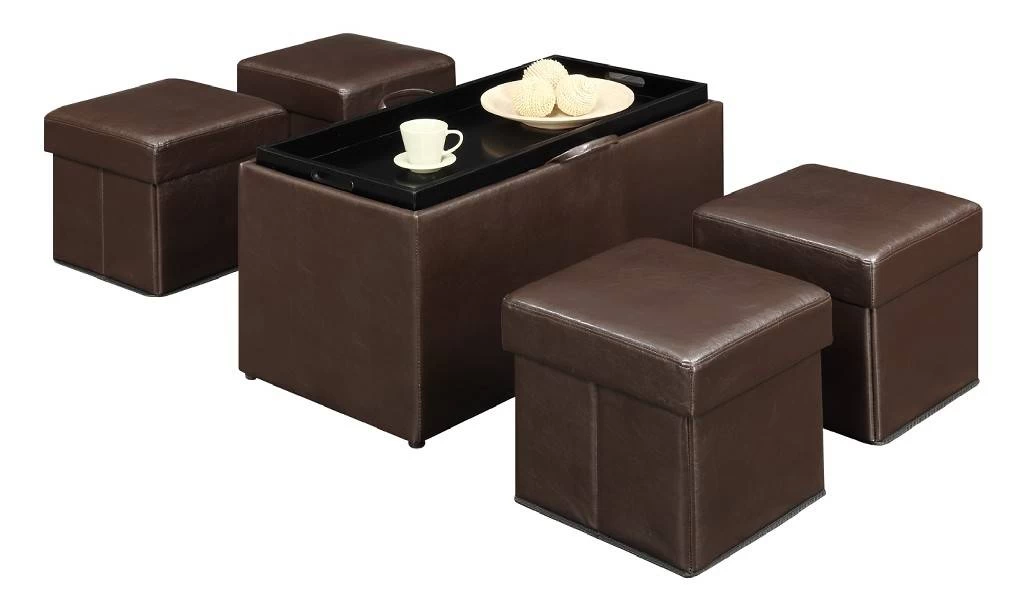 Manhattan Storage Bench W/ 4 Collapsible Ottomans In Espresso Finish - Convenience Concepts 143008 2 Manhattan Storage Bench W/ 4 Collapsible Ottomans In Espresso Finish - Convenience Concepts 143008 - Image 2