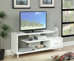 Seal II 1 Drawer 60 Inch TV Stand With Shelves In White - Convenience Concepts 151750W