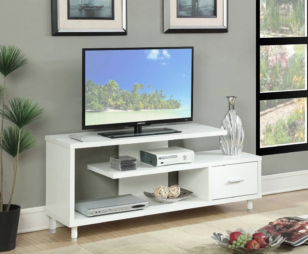 Seal II 1 Drawer 60 Inch TV Stand With Shelves In White - Convenience Concepts 151750W 1 Seal II 1 Drawer 60 Inch TV Stand With Shelves In White - Convenience Concepts 151750W
