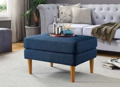 Marlow Mid Century Ottoman In Blue Fabric Finish - Convenience Concepts 161364BE