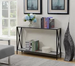 Tucson Console Table With Shelf In Faux Birch/Black - Convenience Concepts 161899C1