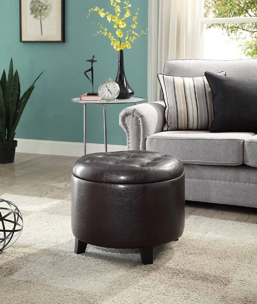 Round Espresso Ottoman - Convenience Concepts 163060E 1 Round Espresso Ottoman - Convenience Concepts 163060E