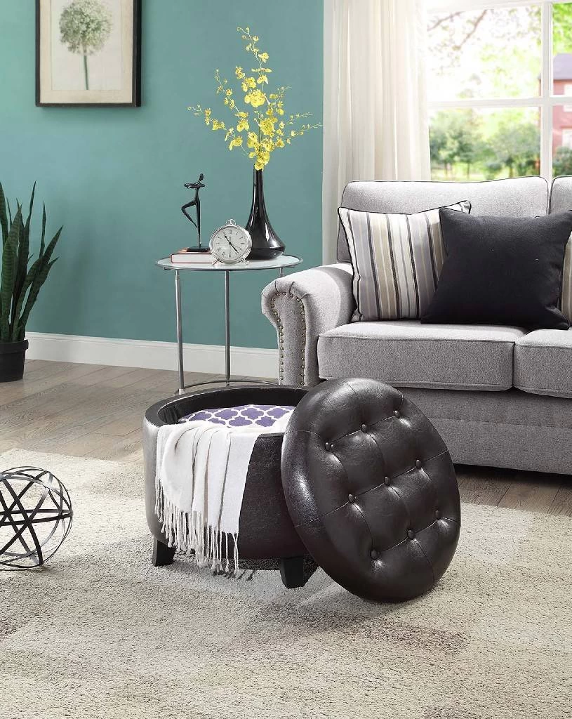 Round Espresso Ottoman - Convenience Concepts 163060E 2 Round Espresso Ottoman - Convenience Concepts 163060E - Image 2