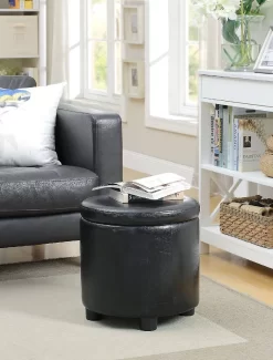 Designs4Comfort Round Accent Storage Ottoman In Black - Convenience Concepts 163523BL