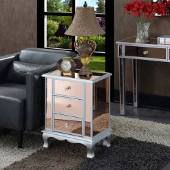 Gold Coast Vineyard Mirrored 3 Drawer End Table - Convenience Concepts 413359CPKSS