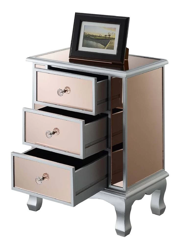 Gold Coast Vineyard Mirrored 3 Drawer End Table - Convenience Concepts 413359CPKSS 2 Gold Coast Vineyard Mirrored 3 Drawer End Table - Convenience Concepts 413359CPKSS - Image 2