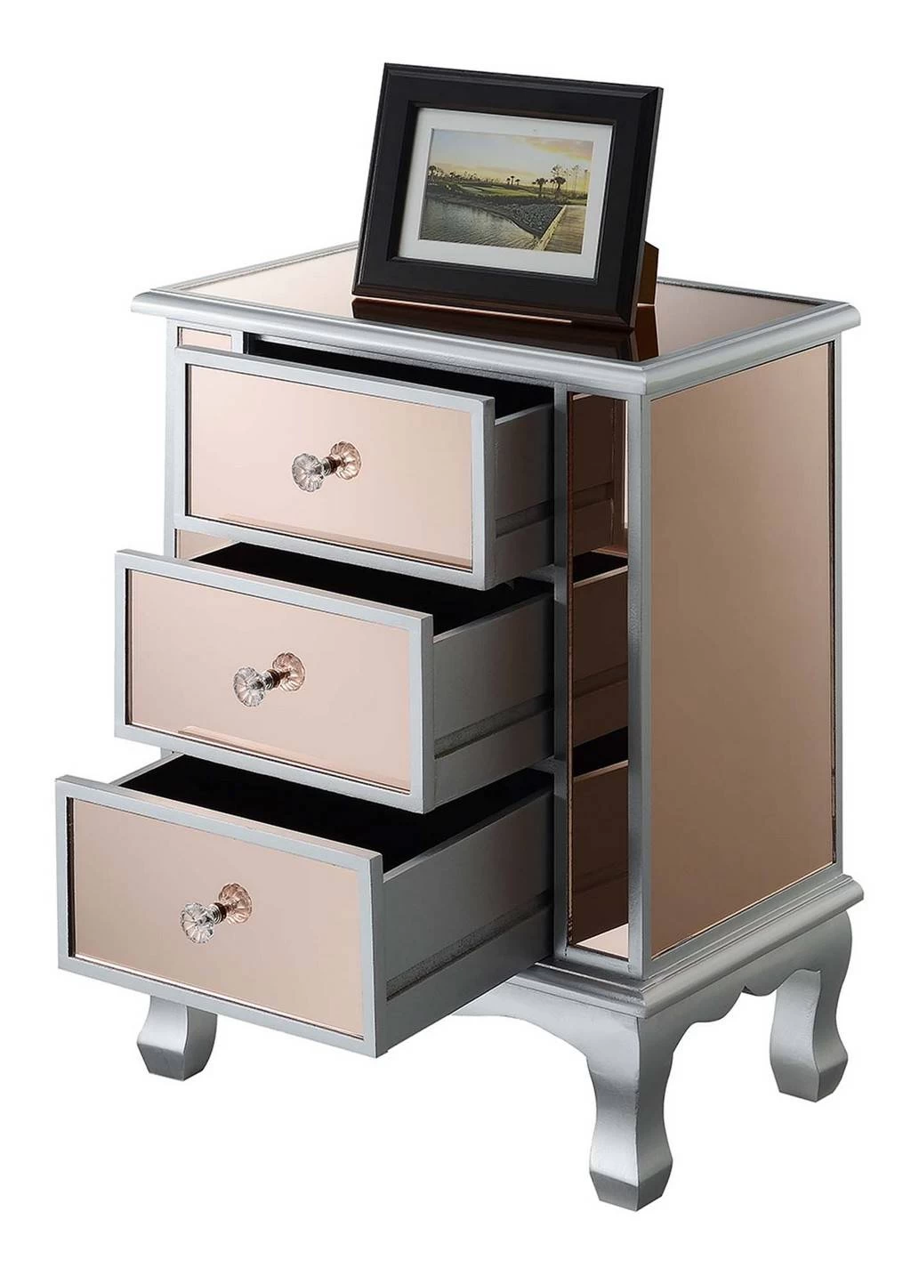 Gold Coast Vineyard Mirrored 3 Drawer End Table - Convenience Concepts 413359CPKSS 6 Gold Coast Vineyard Mirrored 3 Drawer End Table - Convenience Concepts 413359CPKSS - Image 6