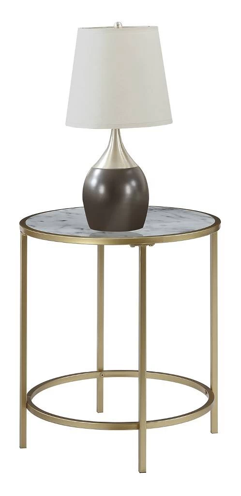 Gold Coast Deluxe Faux Marble Round End Table In White Faux Marble/Gold Frame - Convenience Concepts 413466WMG 2 Gold Coast Deluxe Faux Marble Round End Table In White Faux Marble/Gold Frame - Convenience Concepts 413466WMG - Image 2