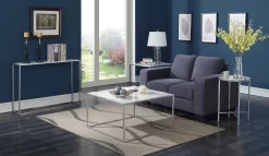 Gold Coast Faux Marble Console Table In Faux Marble / Silver - Convenience Concepts 413499S -Home Haven Deals 27 413499s 4