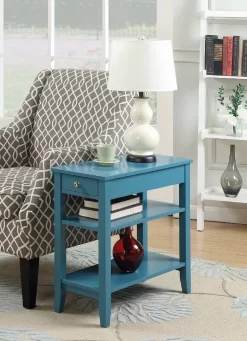 American Heritage Three Tier End Table W/ Drawer In Blue - Convenience Concepts 7107159BE
