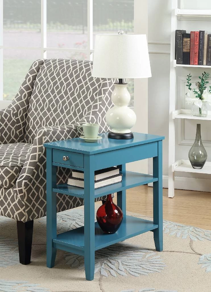 American Heritage Three Tier End Table W/ Drawer In Blue - Convenience Concepts 7107159BE 1 American Heritage Three Tier End Table W/ Drawer In Blue - Convenience Concepts 7107159BE
