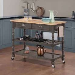 French Country 3 Tier Butcher Block Kitchen Cart With Drawers - Convenience Concepts 802236BBWBDGY