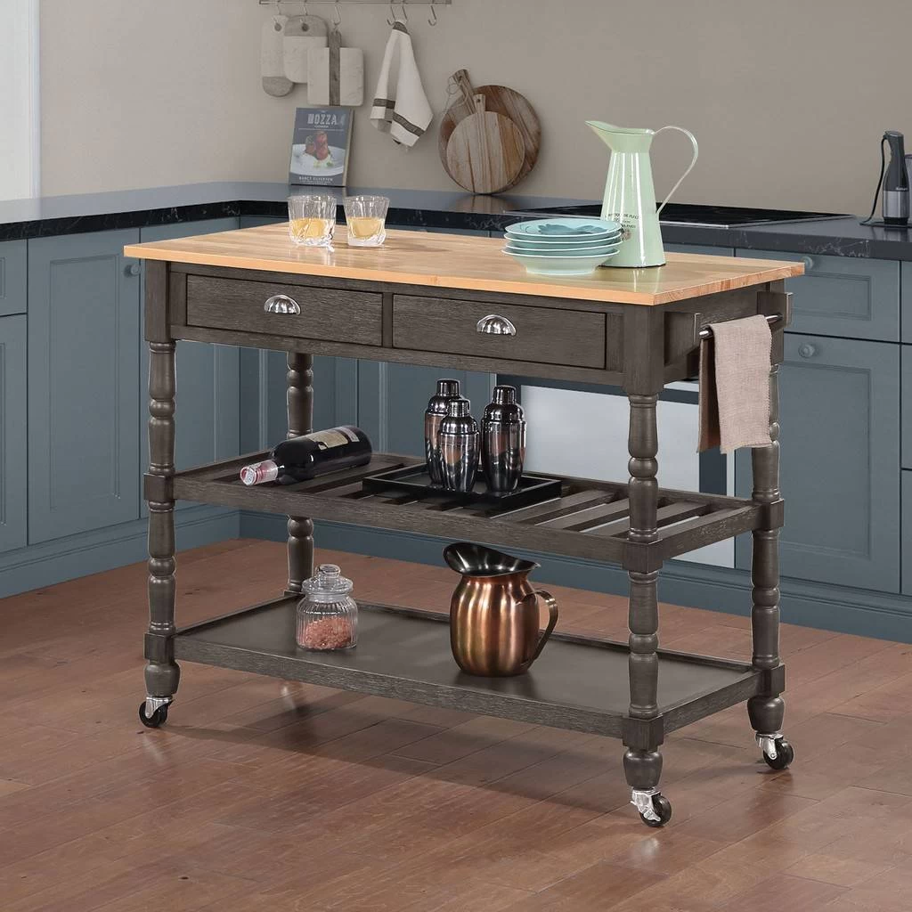 French Country 3 Tier Butcher Block Kitchen Cart With Drawers - Convenience Concepts 802236BBWBDGY 1 French Country 3 Tier Butcher Block Kitchen Cart With Drawers - Convenience Concepts 802236BBWBDGY