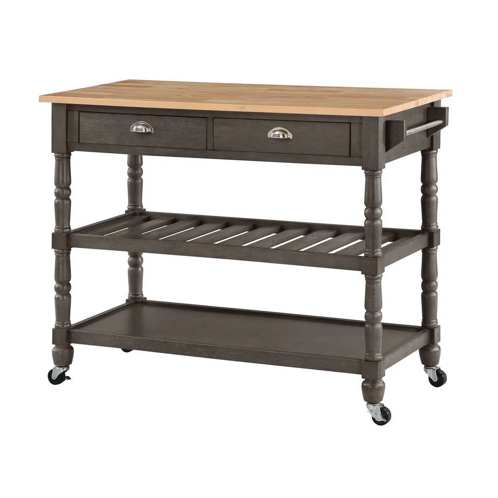 French Country 3 Tier Butcher Block Kitchen Cart With Drawers - Convenience Concepts 802236BBWBDGY 3 French Country 3 Tier Butcher Block Kitchen Cart With Drawers - Convenience Concepts 802236BBWBDGY - Image 3