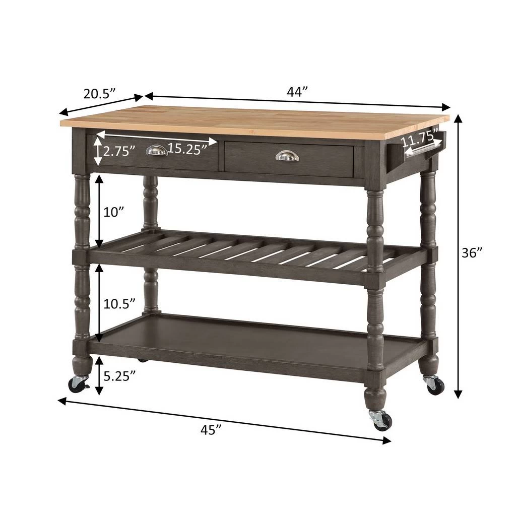 French Country 3 Tier Butcher Block Kitchen Cart With Drawers - Convenience Concepts 802236BBWBDGY 5 French Country 3 Tier Butcher Block Kitchen Cart With Drawers - Convenience Concepts 802236BBWBDGY - Image 5