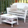 White Wicker Patio Love Seat And Coffee Table Set With Tan Cushion- Jeco Wholesale W00206-LCS006