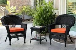 Black Wicker Chair And End Table Set With Orange Cushion- Jeco Wholesale W00207_2-CES016