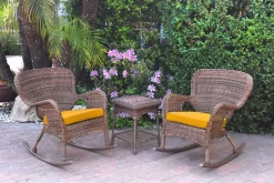 Windsor Honey Wicker Rocker Chair And End Table Set With Mustard Chair Cushion- Jeco Wholesale W00212_2-RCES025
