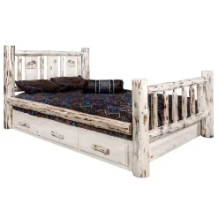 Montana Collection California King Storage Bed With Laser Engraved Moose Design In Clear Lacquer Finish - Montana Woodworks MWSBCAKVLZMOOSE
