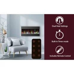 42 In. Recessed Wall Mounted Electric Fireplace With Crystal And LED Color Changing Display, Black - Cambridge CAM42RECWMEF-1BLK