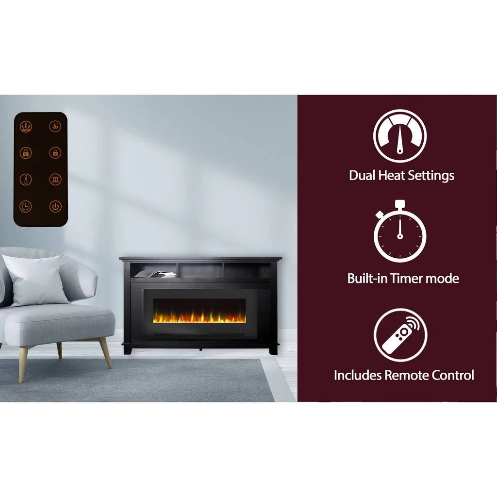 San Jose Electric Fireplace TV Stand In Black With Color-Changing LED Fireplace Heater And Crystal Rock Display - Cambridge CAM5735-1BLK 1 San Jose Electric Fireplace TV Stand In Black With Color-Changing LED Fireplace Heater And Crystal Rock Display - Cambridge CAM5735-1BLK