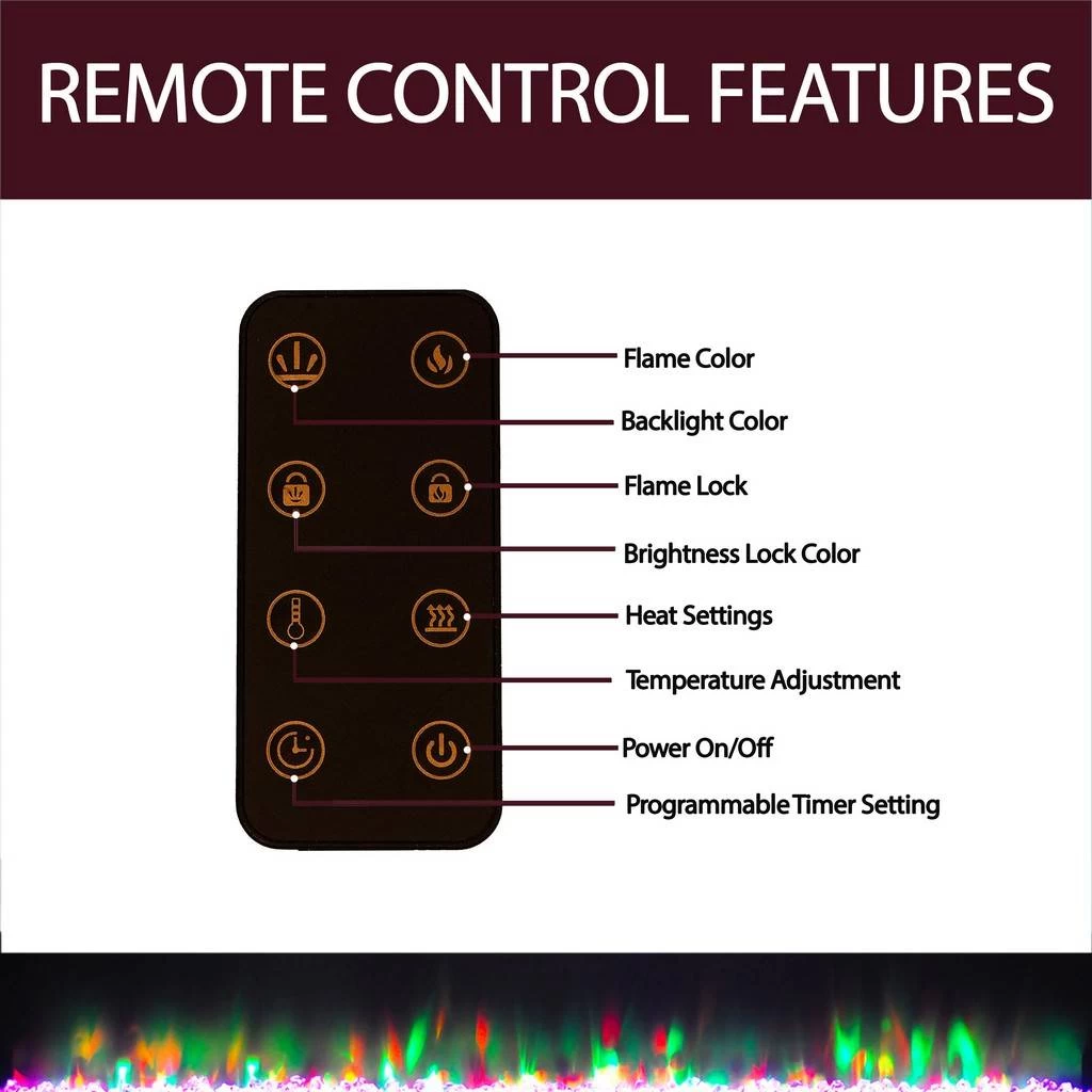 San Jose Electric Fireplace TV Stand In Black With Color-Changing LED Fireplace Heater And Crystal Rock Display - Cambridge CAM5735-1BLK 3 San Jose Electric Fireplace TV Stand In Black With Color-Changing LED Fireplace Heater And Crystal Rock Display - Cambridge CAM5735-1BLK - Image 3