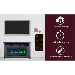 San Jose Fireplace Entertainment Stand In Slate Blue With 50" Color-Changing Fireplace Insert And Driftwood Log Display - Cambridge CAM5735-2SBL