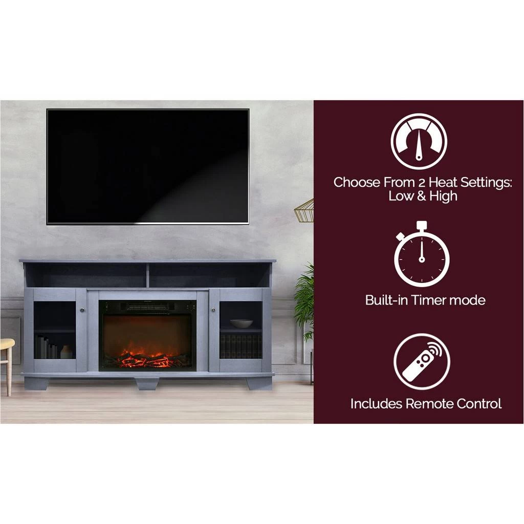 Savona 59 In. Electric Fireplace In Slate Blue With Entertainment Stand And Charred Log Display - Cambridge CAM6022-1SBL 1 Savona 59 In. Electric Fireplace In Slate Blue With Entertainment Stand And Charred Log Display - Cambridge CAM6022-1SBL