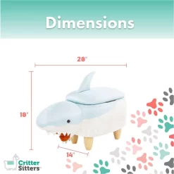 15-In. Seat Height Blue-White Shark Animal Shape Storage Ottoman Furniture For Nursery, Bedroom, Playroom, Living Room Decor - Critter Sitters CSSHKSTOTT-BLUWHT -Home Haven Deals 3 csshkstott bluwht 2
