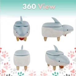 15-In. Seat Height Blue-White Shark Animal Shape Storage Ottoman Furniture For Nursery, Bedroom, Playroom, Living Room Decor - Critter Sitters CSSHKSTOTT-BLUWHT -Home Haven Deals 3 csshkstott bluwht 3