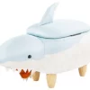 15-In. Seat Height Blue-White Shark Animal Shape Storage Ottoman Furniture For Nursery, Bedroom, Playroom, Living Room Decor - Critter Sitters CSSHKSTOTT-BLUWHT