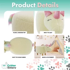 15-In. Seat Height Plush White Unicorn Animal Shape Ottoman - Furniture For Nursery, Bedroom, Playroom, And Living Room Decor - Critter Sitters CSUNIOTT-WHT -Home Haven Deals 3 csuniott wht 3