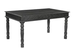 Felix 60" Carved Wood Dining Table In Antique Black - TF431102FE