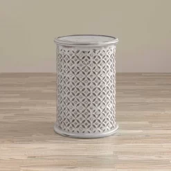Decker Distressed Hardwood Drum End Table - Jofran 1730-17AW