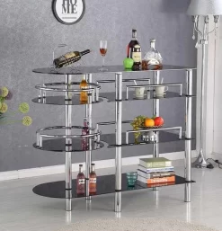 Better Home Products Bourbon Liquor Bar Tempered Glass Rack Table In Black - Better Home Products Bartender-Deluxe-Blk