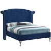 Better Home Products Cleopatra Crystal Tufted Velvet Platform Bed In Blue - Better Home Products CLEO-46-BLU