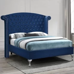 Better Home Products Cleopatra Crystal Tufted Velvet Platform Bed In Blue - Better Home Products CLEO-46-BLU -Home Haven Deals 329 cleo 46 blu 3