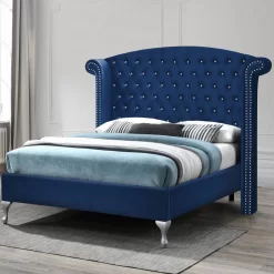 Better Home Products Cleopatra Crystal Tufted Velvet Platform Bed In Blue - Better Home Products CLEO-46-BLU -Home Haven Deals 329 cleo 46 blu 7